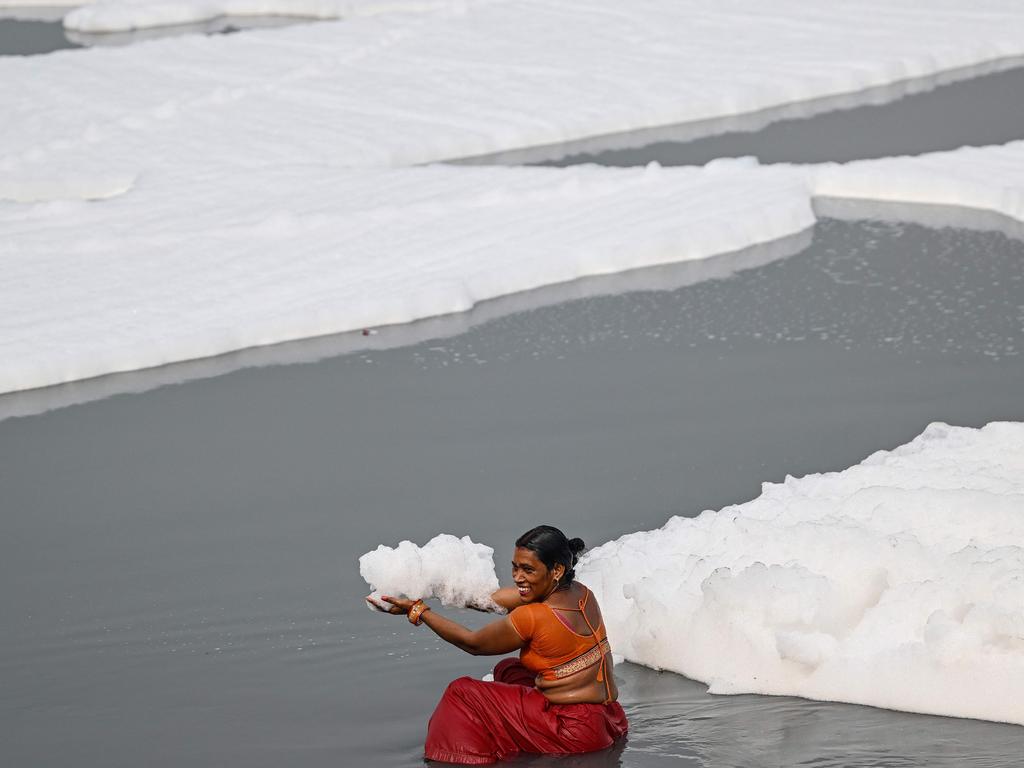 The toxic foam clouds were formed from a potent chemical soup. Picture: Sajjad Hussain/AFP