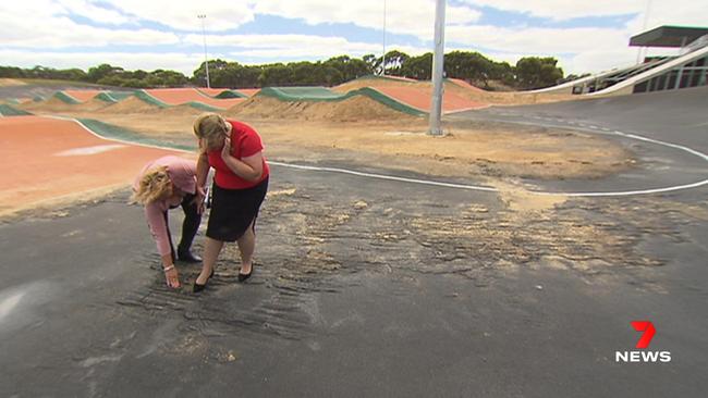 Less than two weeks after hosting its first major event, a $6 million O’Halloran Hill BMX Sam Willoughby facility hailed as ‘world-class’ has been abandoned by riders, looking worse for wear. Picture: 7 NEWS