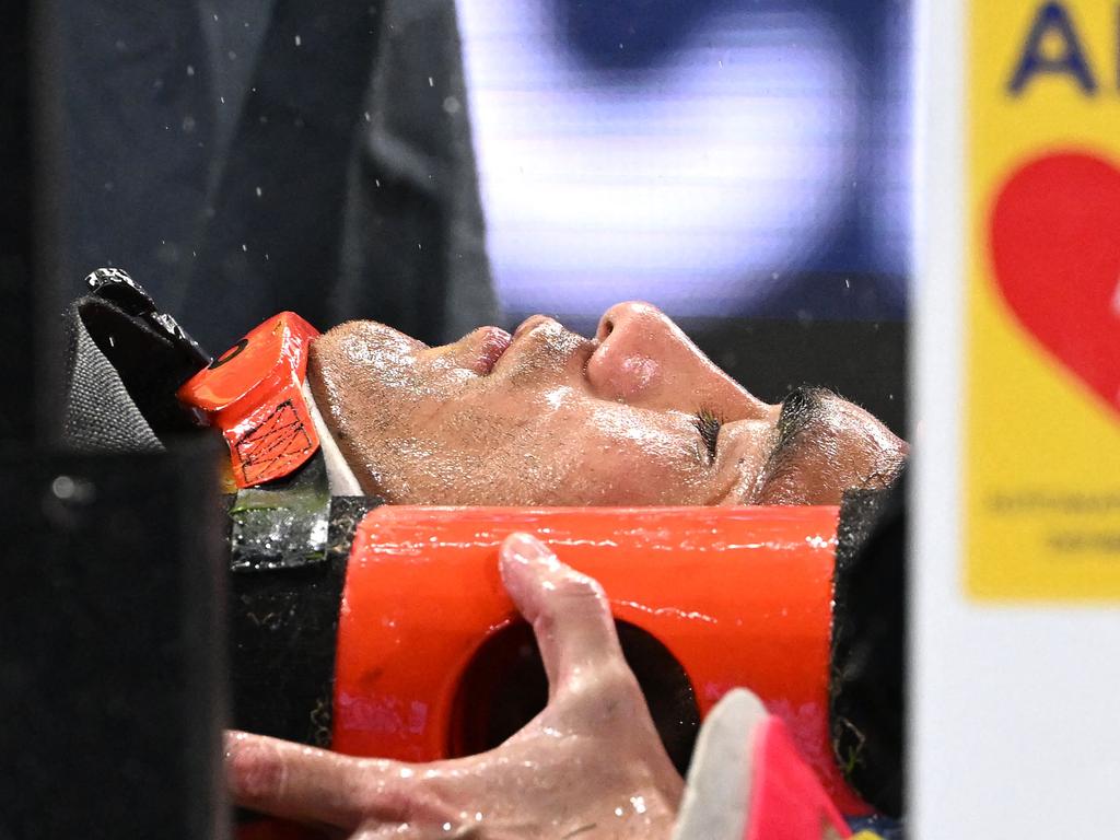 Joseph-Aukuso Suaalii was stretchered off with his neck in a brace after he was injured playing for the Waratahs