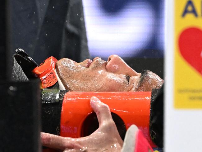 Joseph-Aukuso Suaalii was stretchered off with his neck in a brace after he was injured playing for the Waratahs