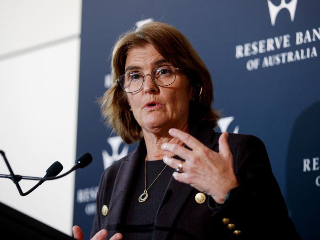 SYDNEY, AUSTRALIA - NewsWire Photos JUNE 18, 2024: Reserve Bank Governor Michele Bullock during a press conference following Tuesdays decision to keep interest rates on hold. Picture: NewsWire / Nikki Short