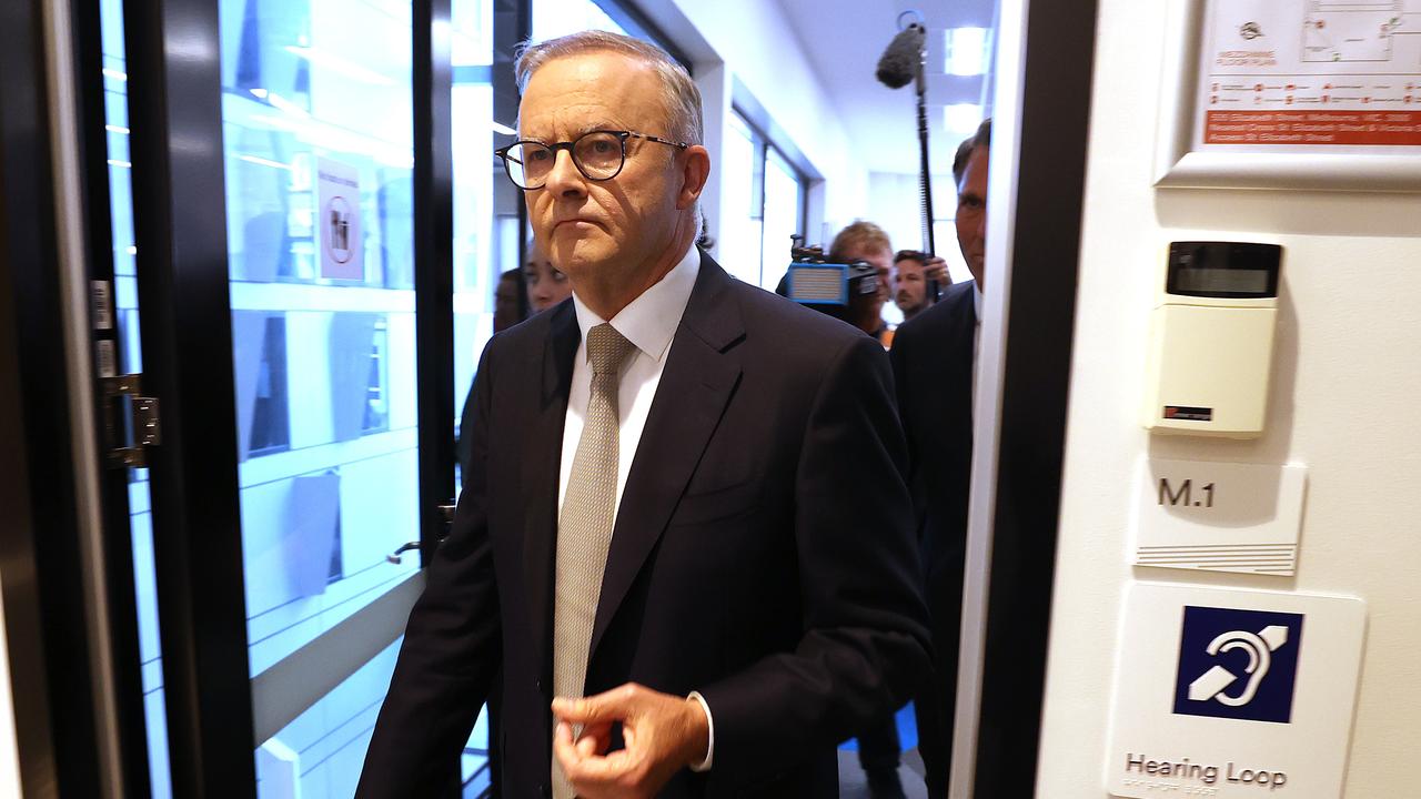 Labor leader Anthony Albanese leaves his press conference. Picture: Toby Zerna