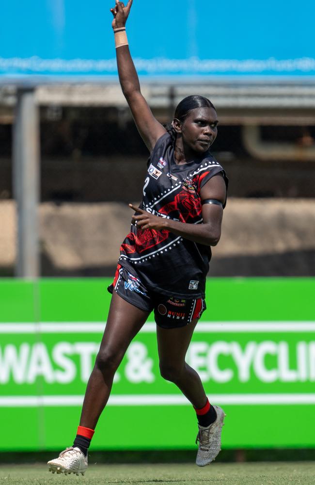 Kathleen Cunningham playing for the Tiwi Bombers in the 2024-25 NTFL season. Picture: Tymunna Clements / AFLNT Media