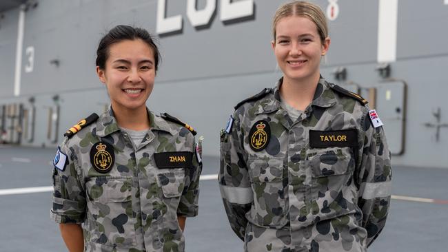 Dental Officer Lieutenant Danica Zhan and Able Seaman Dental Assistant Caitlin Taylor are embarked on HMAS Canberra to care for the dental health of the Task Group during Indo-Pacific Endeavour 2021.