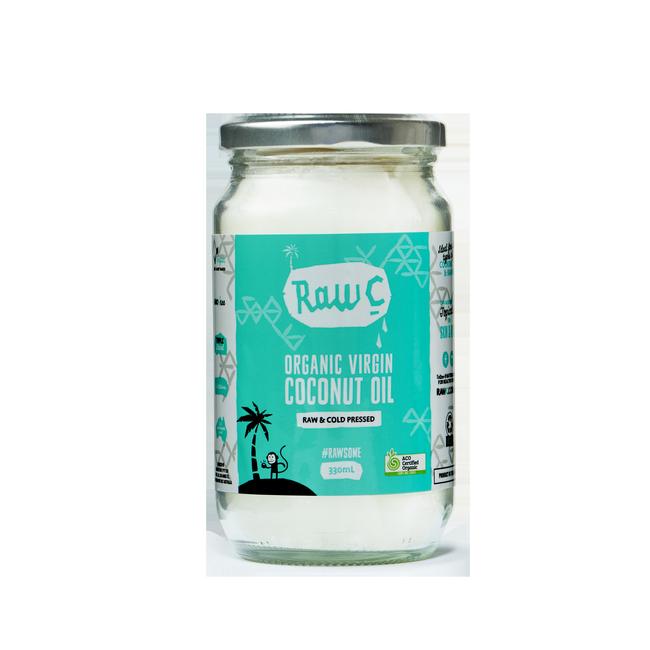 Raw C coconut oil that Goldsbury decants into plastic bottles.