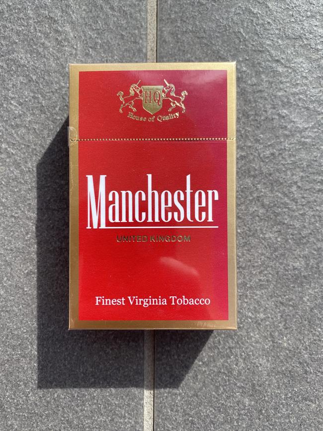 A packet of 20 'Manchester' red cigarettes, purchased under-the-counter at a Blair Athol homeware store. Picture: Supplied