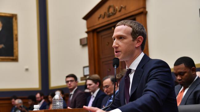 Facebook Chairman and CEO Mark Zuckerberg testifies before the US House Financial Services Committee in 2019. Picture: AFP