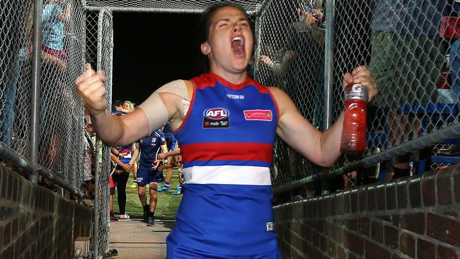 Emma Kearney celebrates after the final siren. Picture: Michael Klein