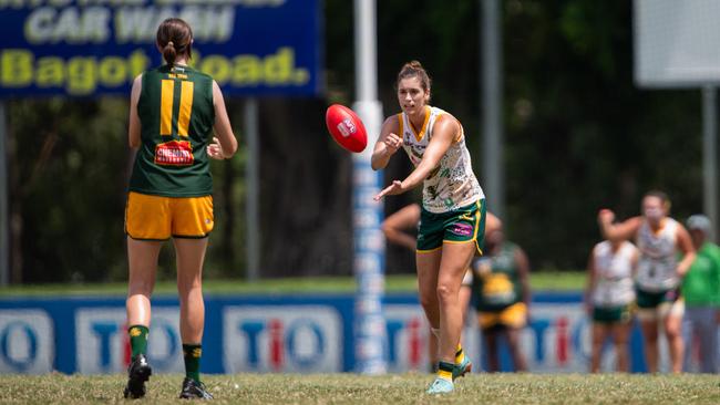 Jasmyn Hewett in the PINT vs St Mary's 2023-24 NTFL women's major semifinal. Picture: Pema Tamang Pakhrin