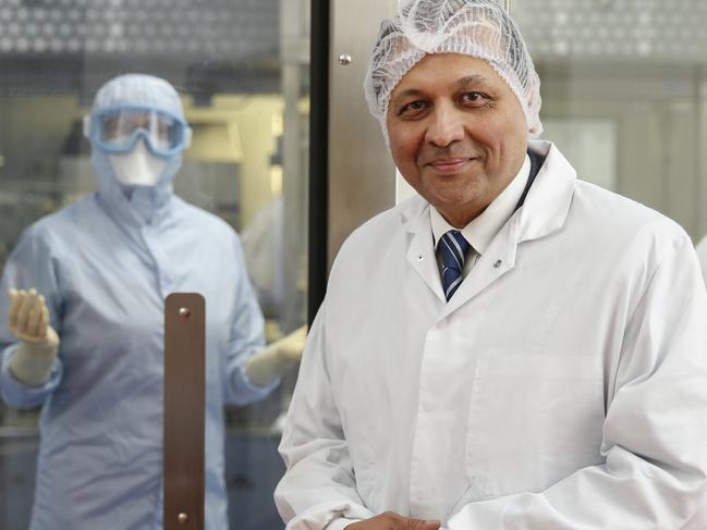 Ravi Limaye, Managing Director, Wockhardt UK, pictured with manufacturing workers at their production line in Wrexham, North Wales. Wockhardt will be finishing COVID-19 vaccines for the UK Government. Photo: Hollie Adams