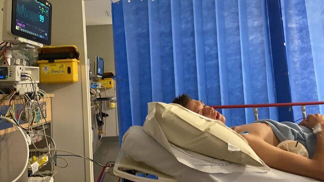 Levi in hospital after suffering a seizure after vaping nicotine. Picture: Supplied