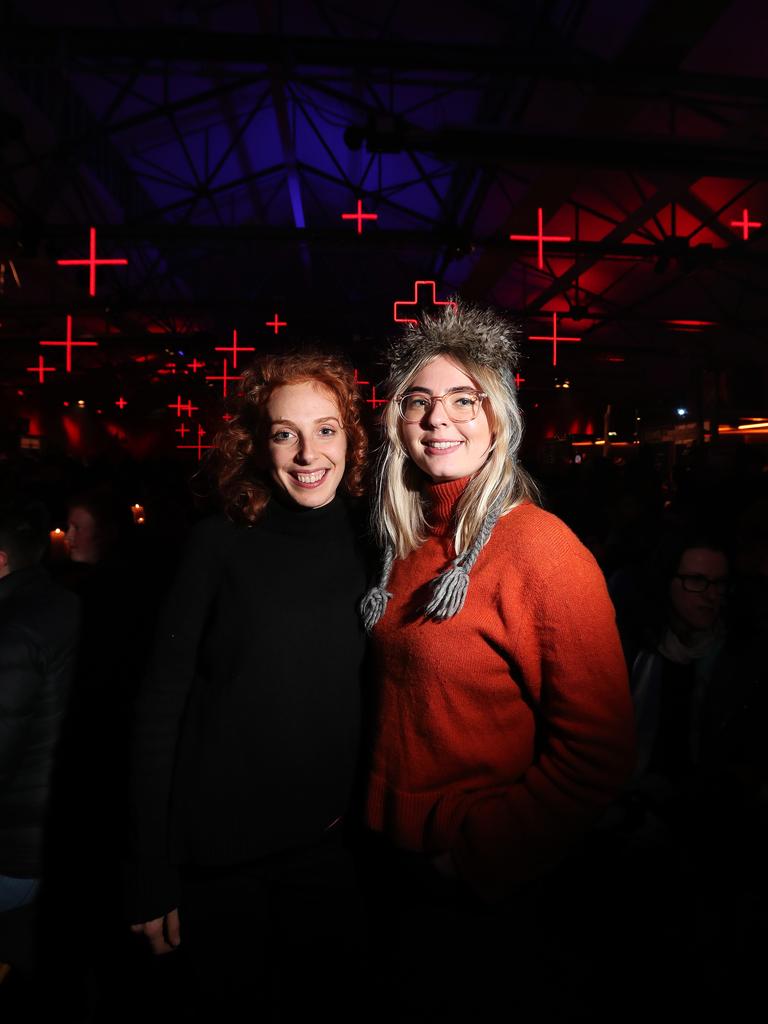 Elena Goldberg, 29, of Melbourne, with Isabelle Harrison, 28, of Melbourne, at the Winter Feast during Dark Mofo in the city. Picture: NIKKI DAVIS-JONES