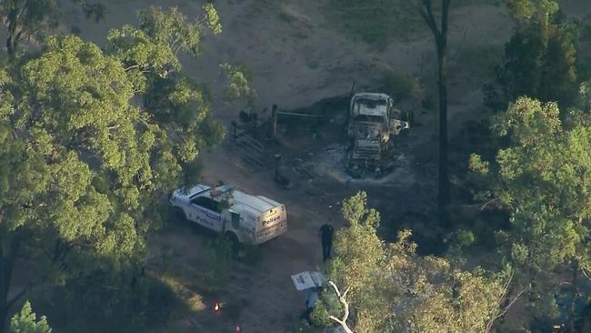 An aerial view of the scene at a property in Wieambilla where the shooting took place. Source: Nine