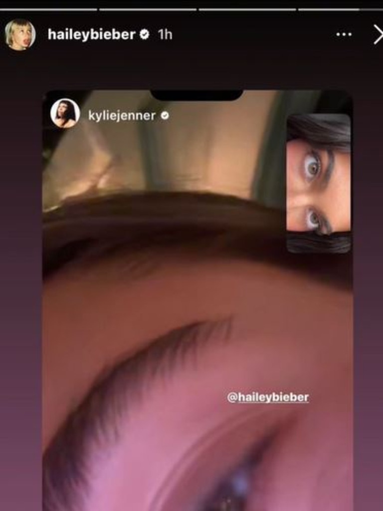 Kylie Jenner posted a photo of her and Hailey’s eyebrows up close. Source: TikTok