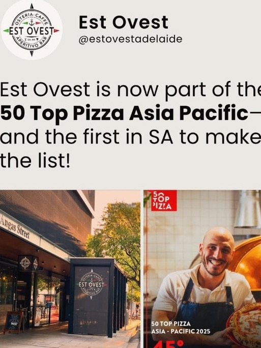 Adelaide's Est Ovest has been celebrated in the top 50 pizzas of Asia Pacific. Picture: Instagram