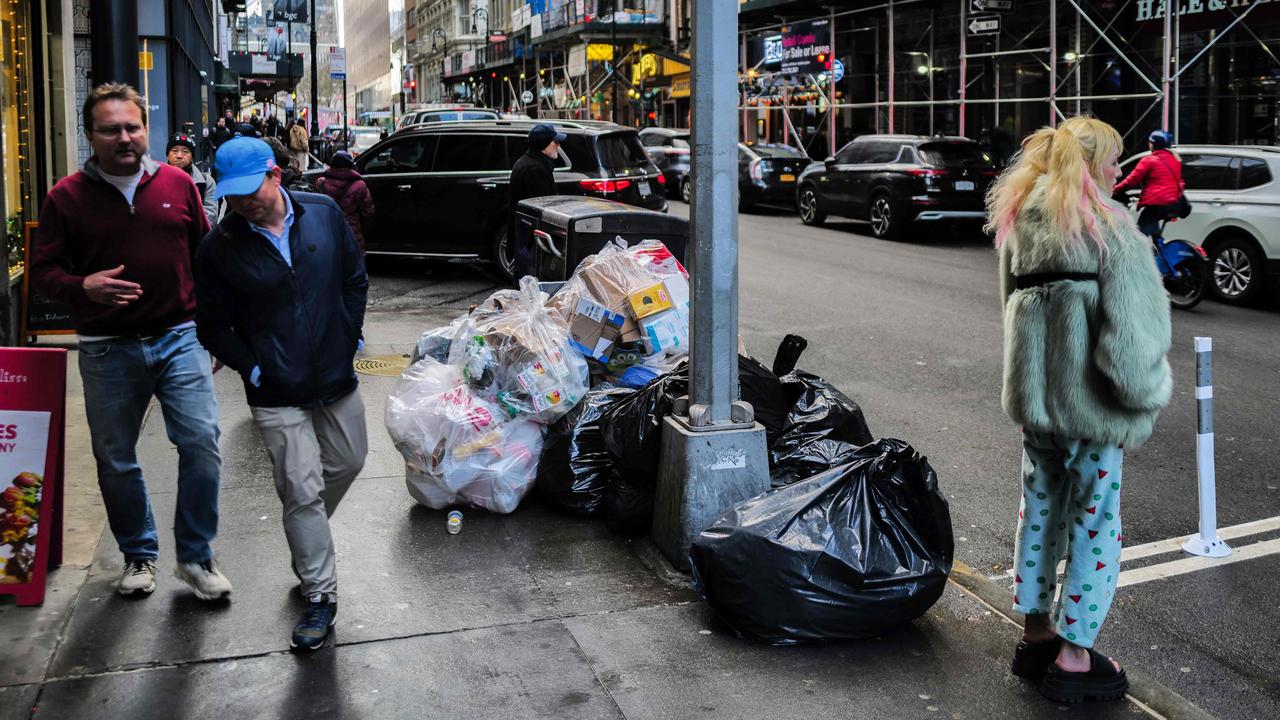 New Yorkers leave their rubbish bags on the sidewalk for pick up. Picture: Charly Triballeau / AFP