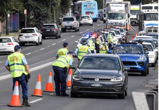 Police patrolled Parramatta road on Saturday, preparing to stop lockdown protesters going into the Sydney CBD. Picture: NCA NewsWire Flavio Brancaleone.