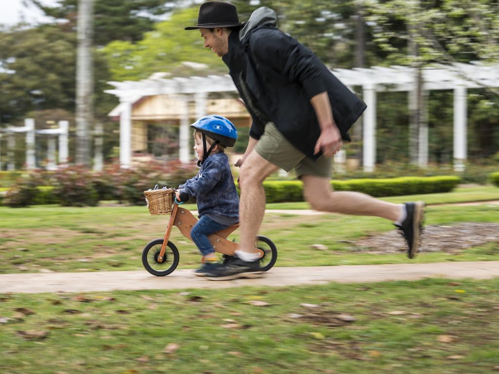 Ross Van Der Werff with his son Lowen at the Man with a Pram event on Father's Day, Sunday, September 5, 2021. Picture: Kevin Farmer