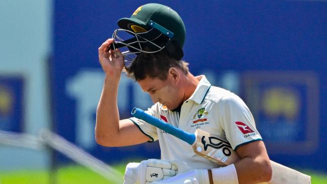 Australia's Marnus Labuschagne walks back to the pavilion after his dismissal during the second day of second test cricket match between Australia and Sri Lanka at the Galle International Cricket Stadium in Galle on February 7, 2025. (Photo by Ishara S. KODIKARA / AFP)