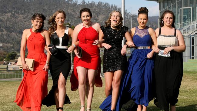 L to R: Hannah Klug, Annie Blackwell, Maddi Townsend, Marnie-Rose Kerruish, Laura Knowles and Ebony Blackwell at the St Mary's School formal at Tattersalls Park on Friday 28 November 2014