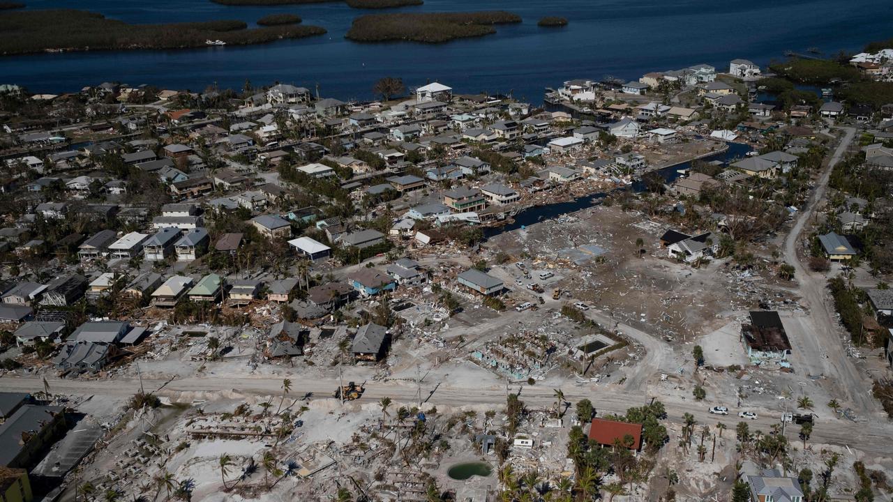 An aerial picture of destroyed houses and businesses in the aftermath of Hurricane Ian. Picture: AFP