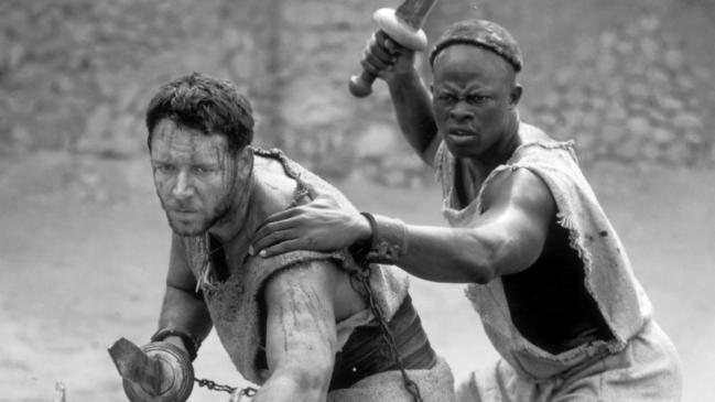 Russell Crowe and Djimon Hounsou in the film Gladiator. Picture: Supplied