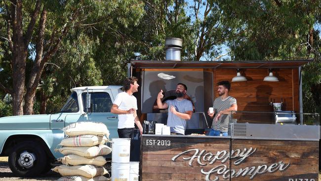 Hallelujah coffee roaster Lucas Sproson, Hank Marvin Markets organiser Paul Wesolek (right) and Happy Camper Pizza manager Yannis Frihi are excited about the new location. Picture: Josie Hayden