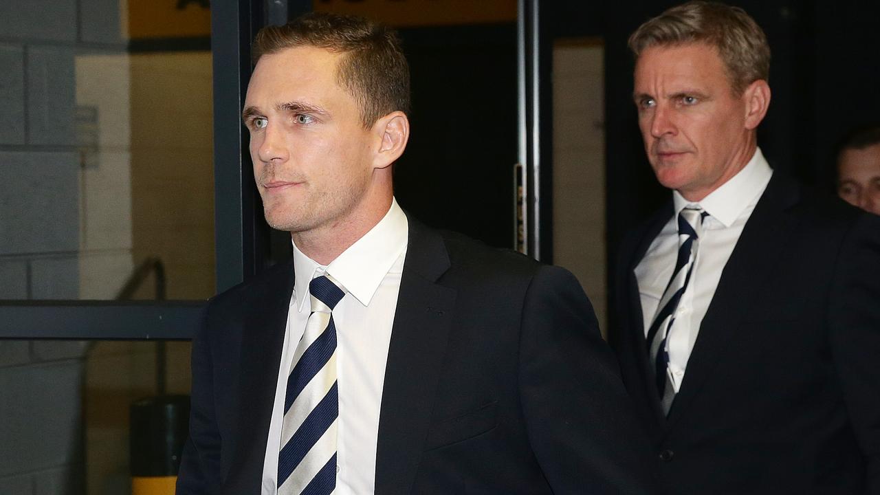 Geelong’s Joel Selwood at the Tribunal in Melbourne. Picture: Andrew Tauber