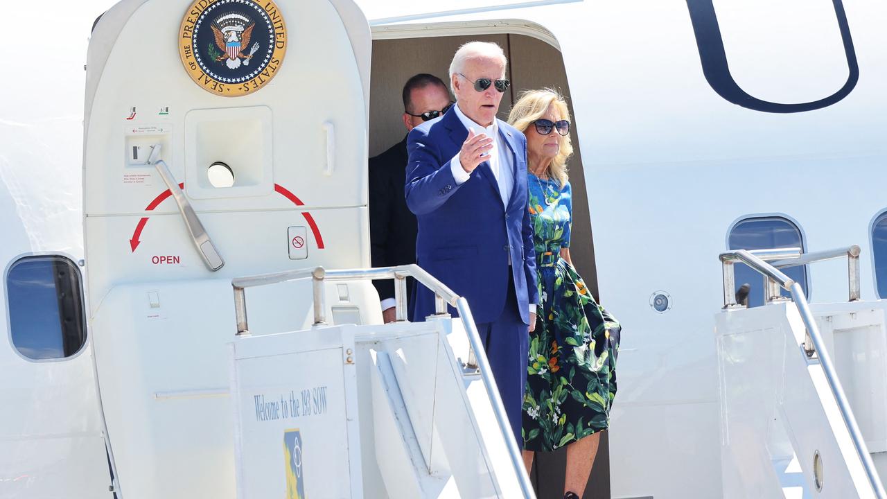 President Joe Biden and First Lady Dr. Jill Biden disembark Air Force One as he arrives at Harrisburg International Airport on July 7, 2024 in Harrisburg, Pennsylvania. Picture: Michael M. Santiago/Getty Images via AFP