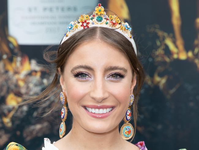 MELBOURNE, AUSTRALIA - NOVEMBER 09: Rebecca Harding poses outside the Seppelt marquee on Stakes Day at Flemington Racecourse on November 09, 2019 in Melbourne, Australia. (Photo by Mackenzie Sweetnam/Getty Images)