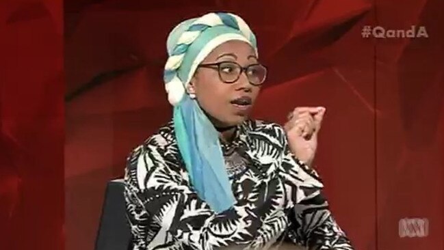 Screengrab from ABC's QandA program where Yassmin Abdel-Magied had a spirited debate with Tasmanian senator Jacqui Lambie.