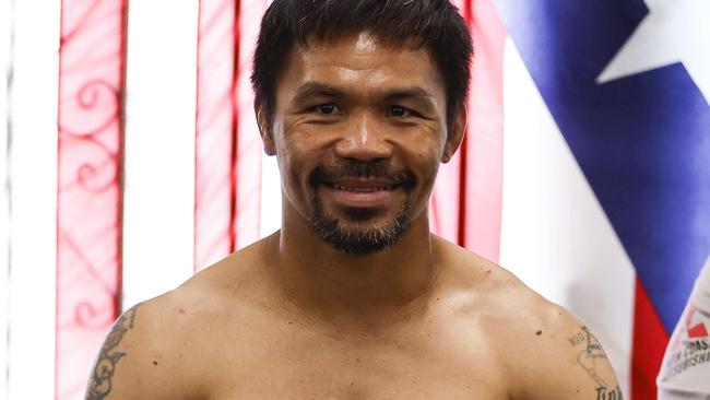 Manny Pacquiao poses for media ahead of his fight against Errol Spence Jr. Picture: Getty Images