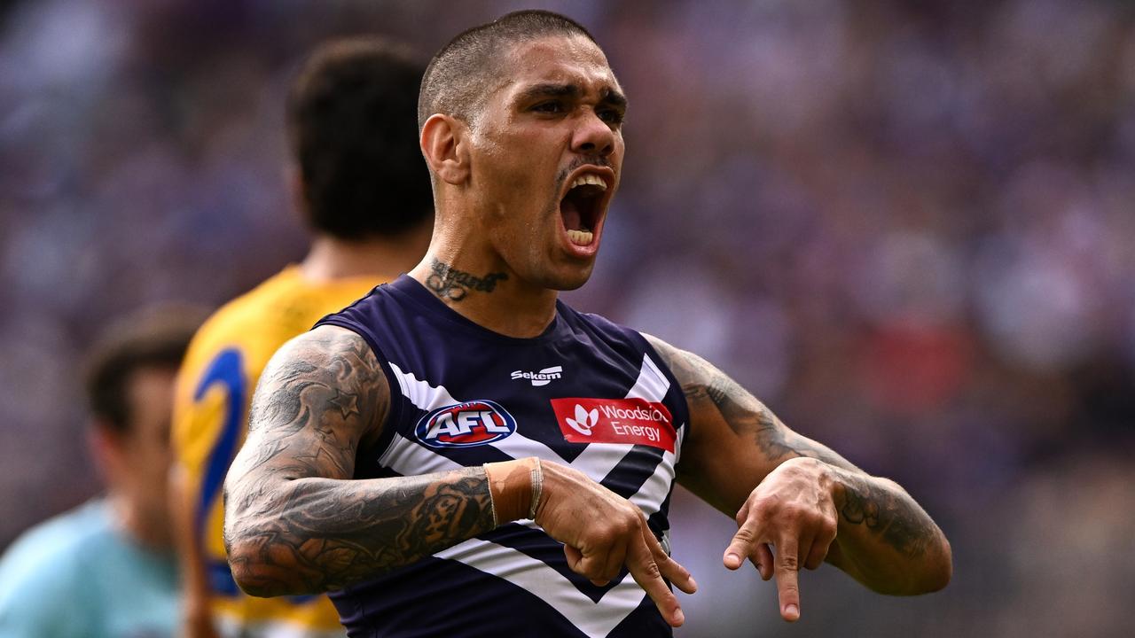 Michael Walters was targeted with racist and homophobic abuse on social media following Fremantle’s game against Adelaide. Picture: Daniel Carson / Getty Images