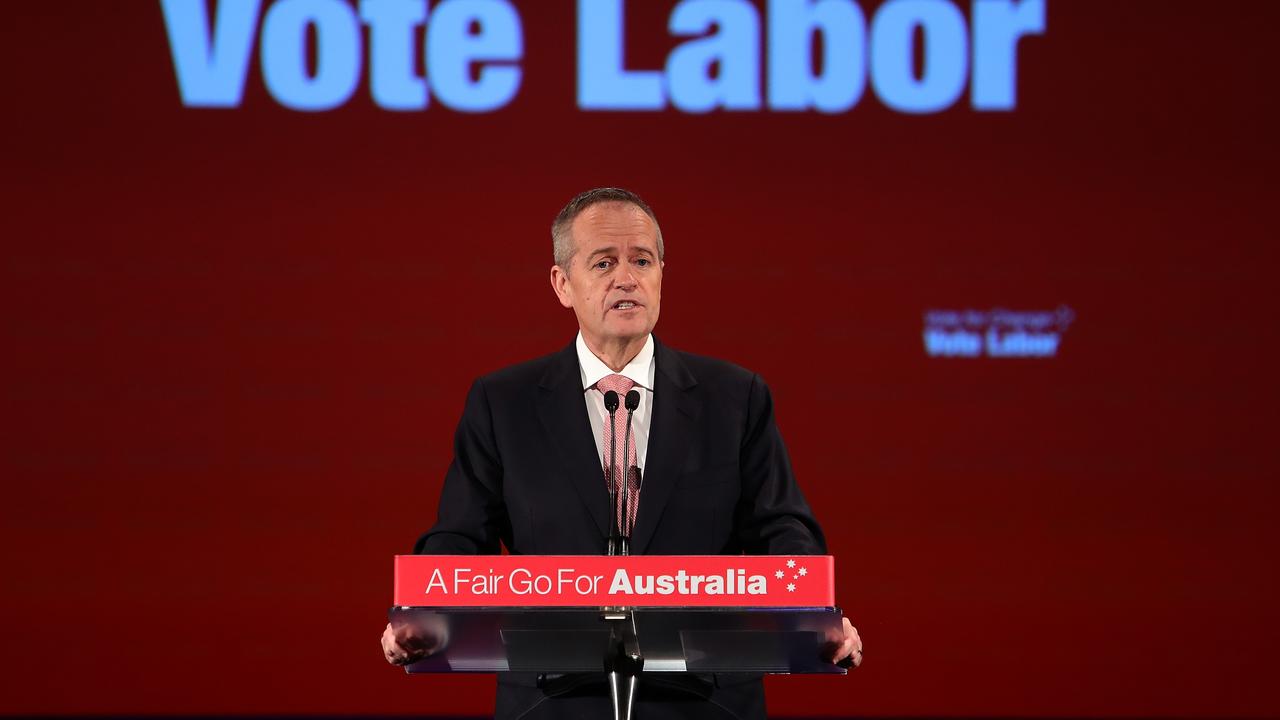 Opposition Leader Bill Shorten addressing the final week campaign rally. Picture: Kym Smith