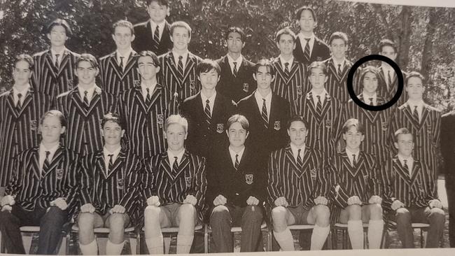 Damien Carew (third row, second from right) was popular in high school, but classmates remember him as ‘socially and financially ambitious’.