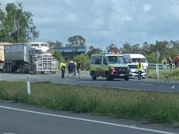 Inbound lanes of the Warrego Highway are closed at Hattonvale, west of Brisbane, after an accident that left a man trapped.