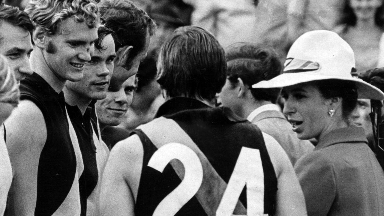 Richmond vice-captain Bill Barrot introducing Princess Anne to the team at half-time.