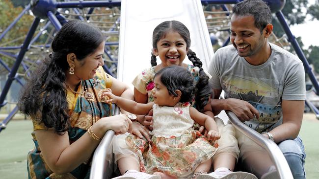 Raju Allam (right) and his wife Jhansi with baby Avianna and daughter Aashika, 6. Picture: Nikki Short