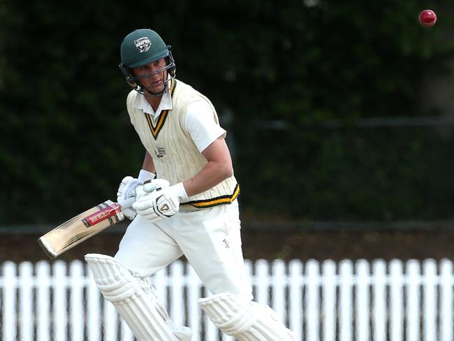 Simon Hill of Camberwell batting during Premier Cricket: Camberwell Magpies v Prahran on Saturday, November 16, 2019, in Camberwell, Victoria, Australia. Picture: Hamish Blair