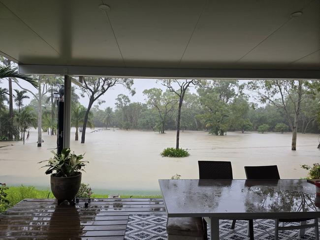 Townsville resident Danelle Hodgson shared this image of the rising Bohle River, taken from her Condon home on Monday. She has received 2.41m of rain since the start of February. Picture: Danelle Hodgson.