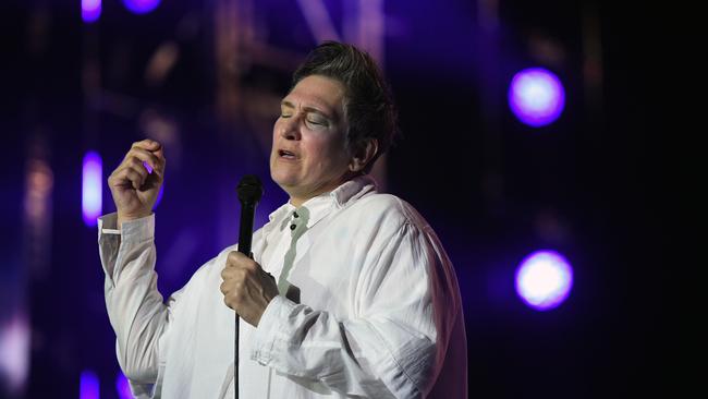 k.d Lang stunned Australia with her heartstrings-wrenching performance at Fire Fight last year. Picture: AAP.