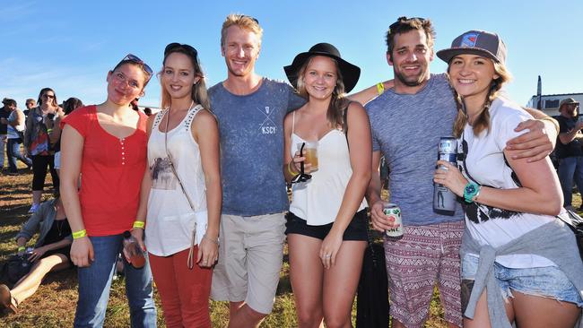 Benedetta Liverani, Jade Beerling, Mark McCord, Abbie Michael, Dan Zweifel and Isabel Smith at the Big Pineapple Music Festival in 2015. Picture: Greg Miller
