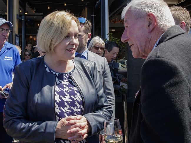 Judith Collins chats with campaign volunteers. Picture: Getty Images.