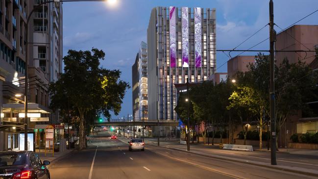 The giant LED screens to be attached to the facade of UniSA’s Cancer Research Institute on North Tce. Image: Swanbury Penglase with BVN