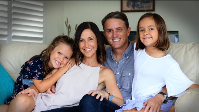 New Channel 7 news reader Max Futcher with wife Kim and children, Stella, 7, and Ava, 9. Picture: Jamie Hanson