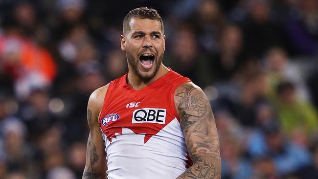 A frustrated Lance Franklin after missing another shot at goal. Picture: Phil Hillyard