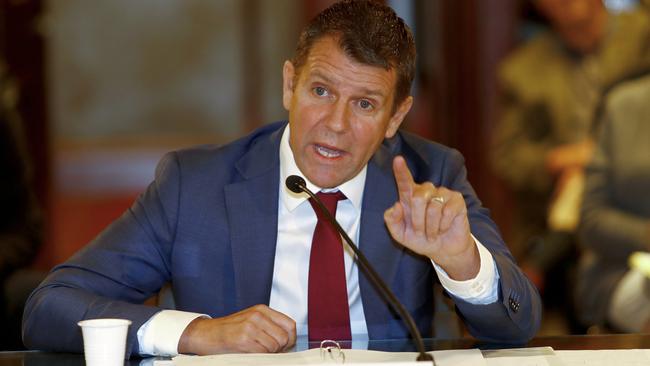 Former Premier Mike Baird gives evidence at the inquiry. Picture: Daniel Munoz