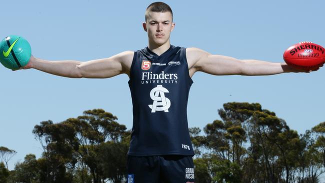 Impressive wingspan ... Sam Draper has emerged as an AFL draft prospect this year despite a late start in the game. Picture: Dylan Coker