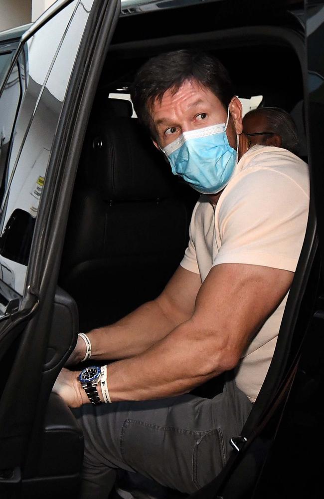 Mark Wahlberg leaves 55 Riley St, a restaurant in East Sydney for an F45 Xmas party over the weekend. Picture: Matrix