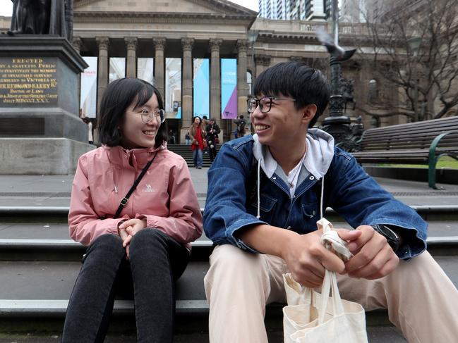 17/08/2017 Chinese students Ivy Lei, 18 and Ricardo Xiao, 17 outside The State Library of Victoria. They are studying at Melbourne University. The city has become home to the largest numbers of Chinese in any Australian city.Picture: David Geraghty